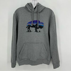 Patagonia Uprisal Fitz Roy Bison Sweatshirt Hoodie Unisex Gray Size S